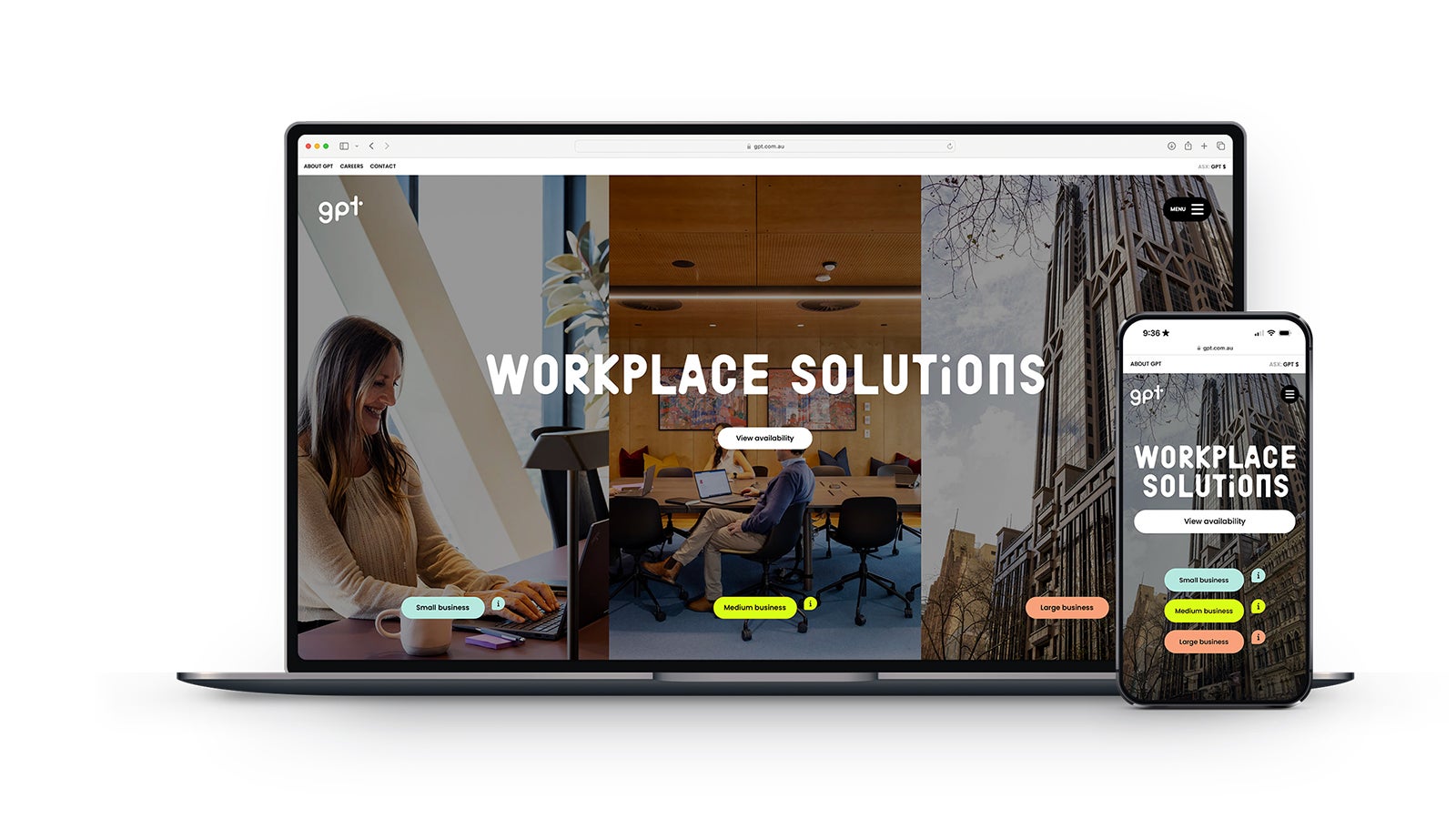 GPT Workplace | An Apple laptop and iPhone with the GPT Workplace homepage showing | Devotion