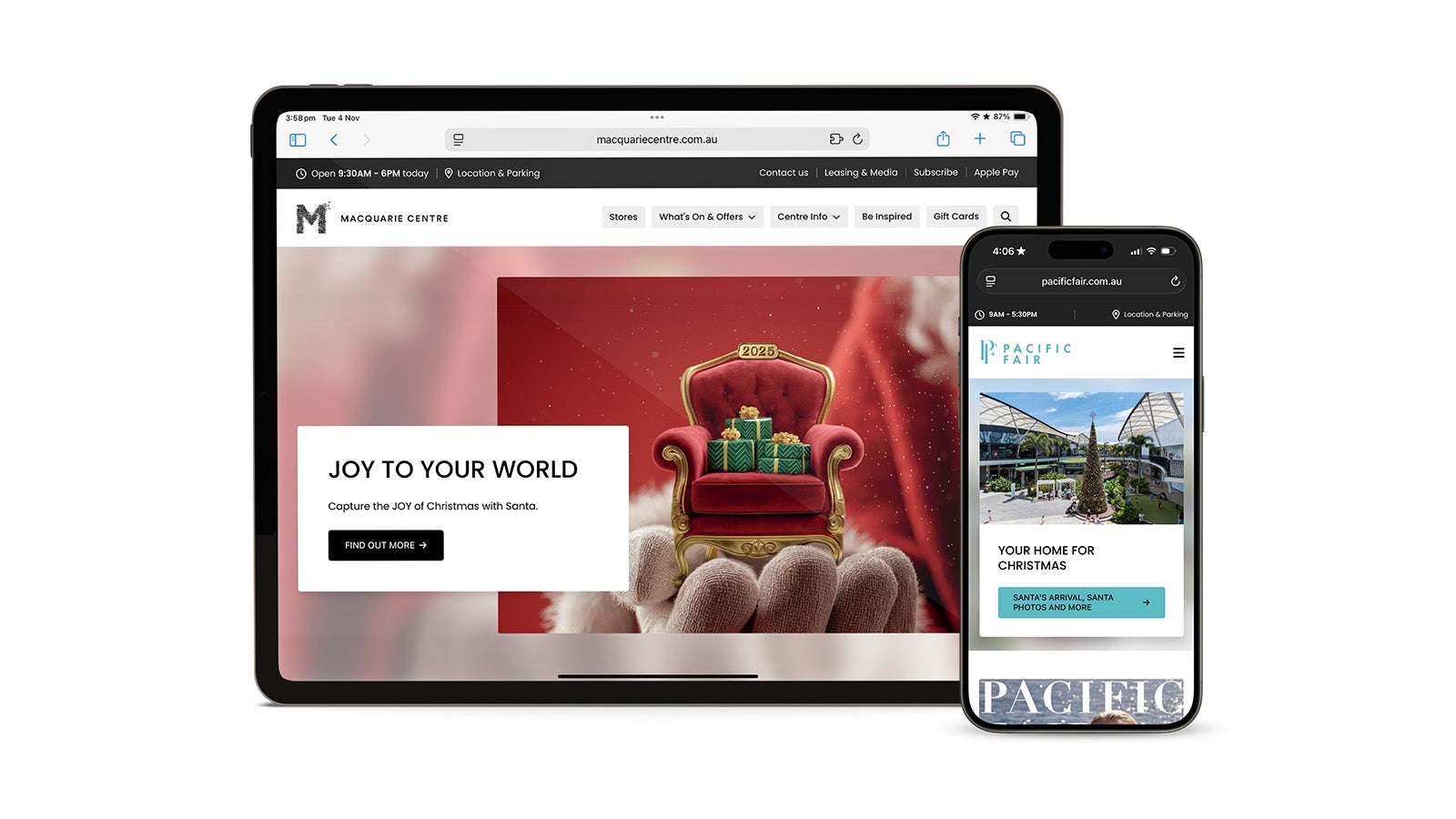 GPT | Responsive GPT website for Macquarie Centre shown on an iPad and smartphone | Devotion