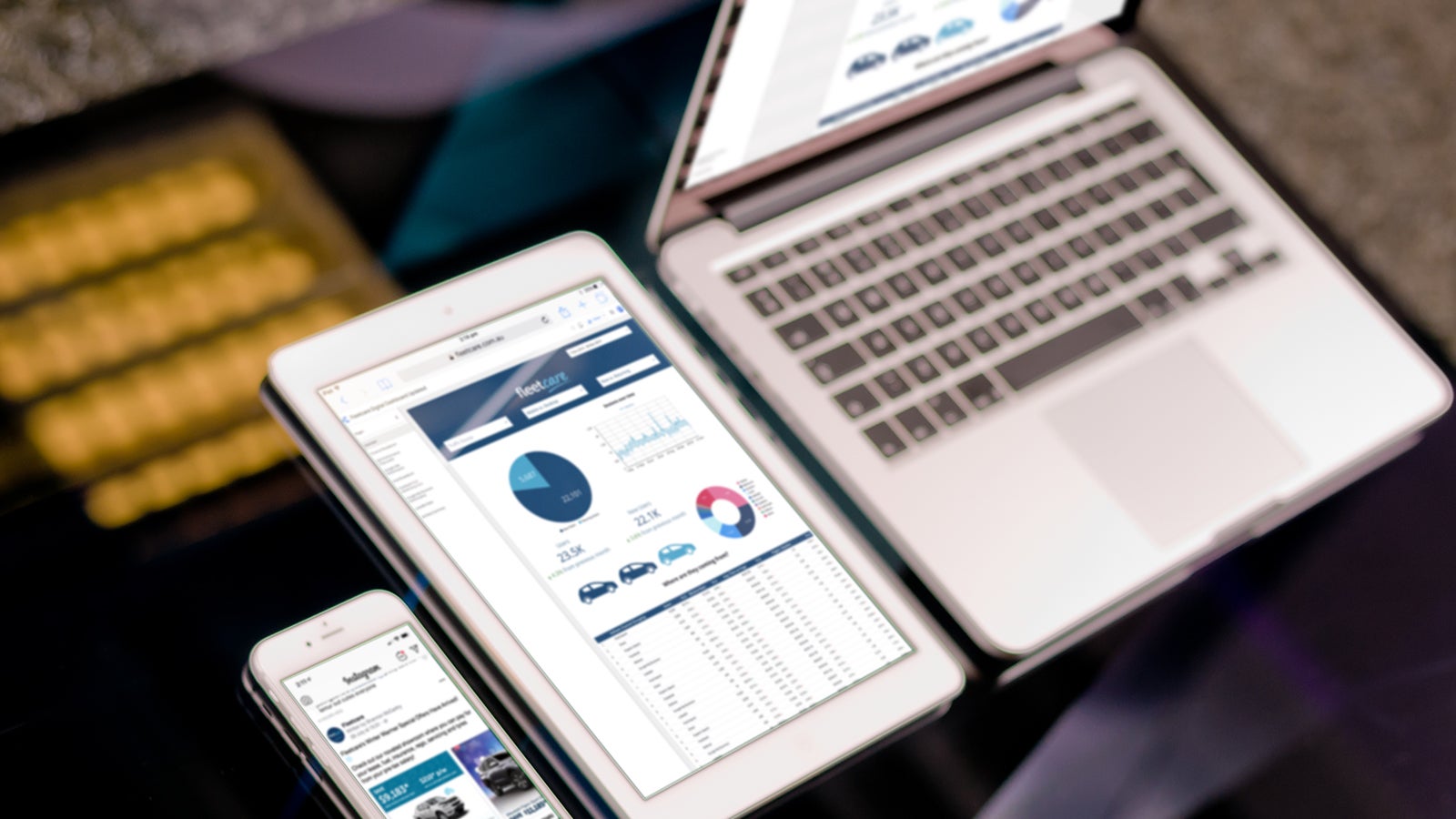 Fleetcare | Fleetcare marketing analytics dashboard on mobile, tablet and laptop | Devotion