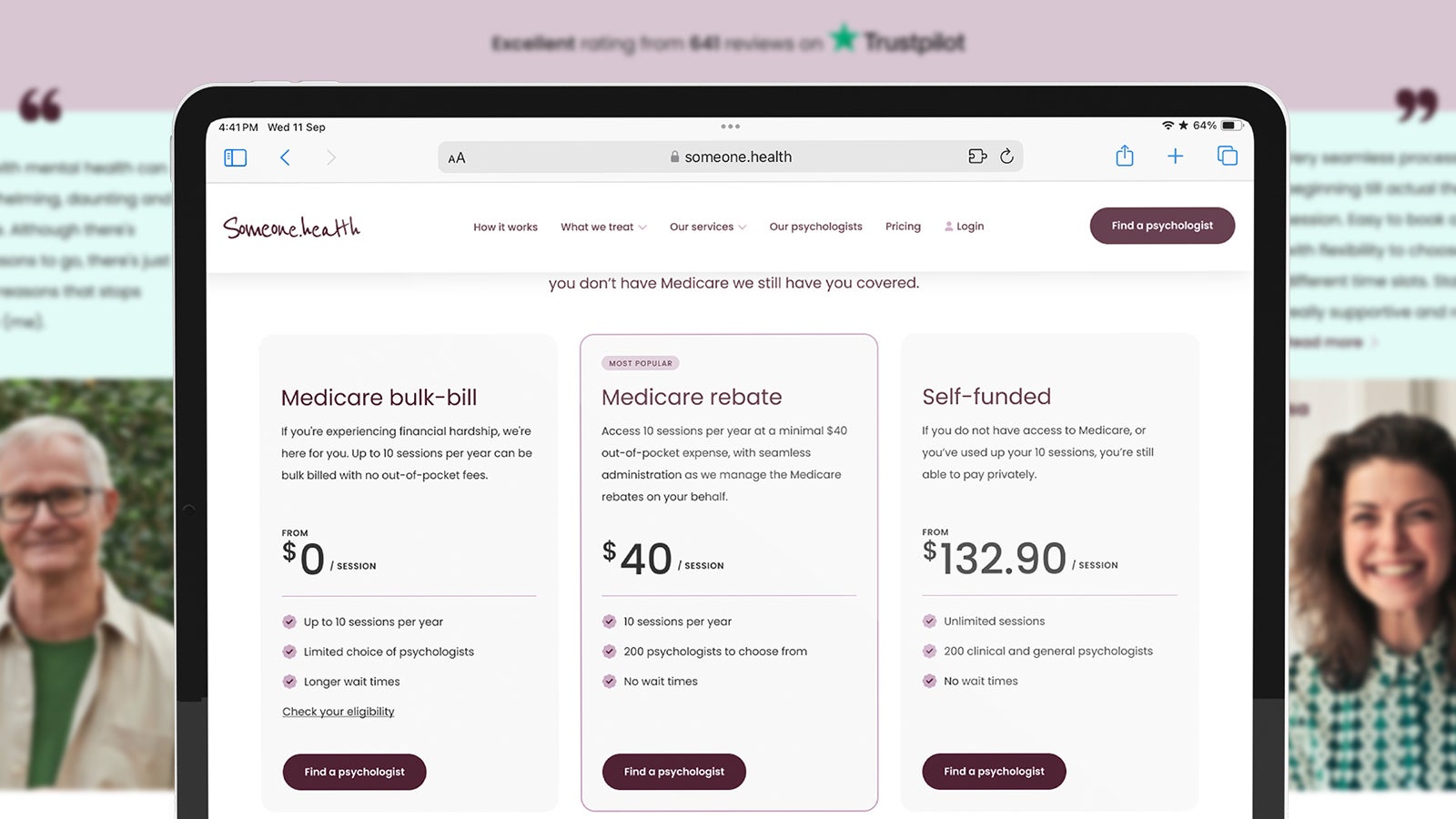 Someone.health | Responsive Someone.health website showing the pricing page on a tablet | Devotion