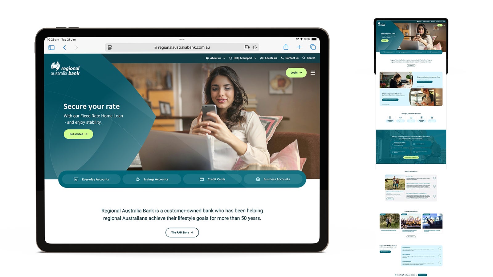 Regional Australia Bank | An iPad displaying the homepage of the Regional Australia Bank website | Devotion