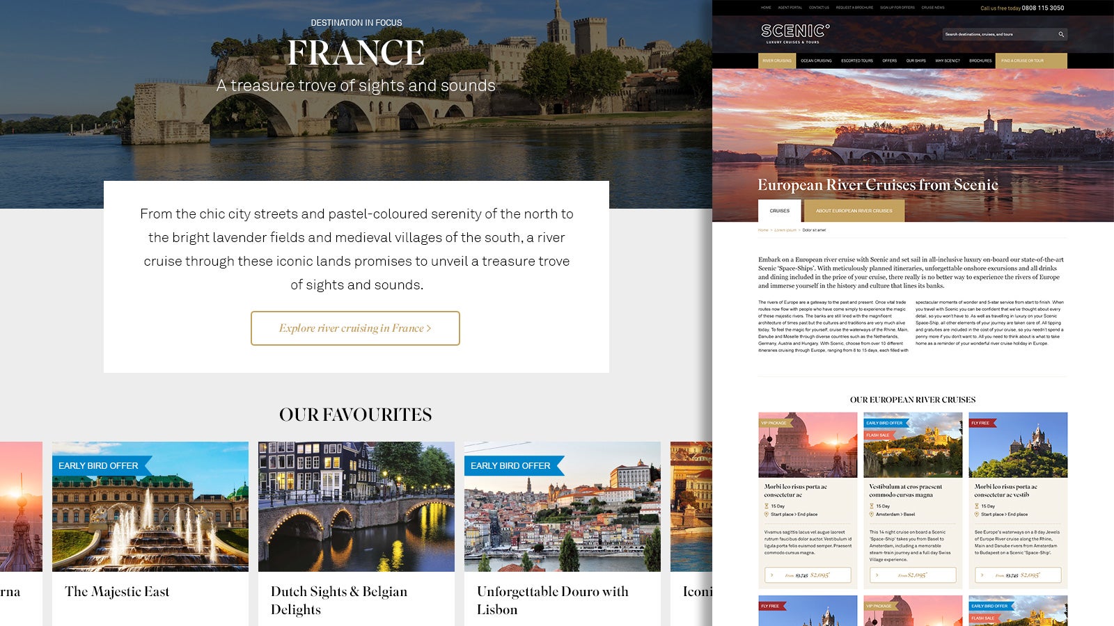 Scenic | France 'Destination in Focus' website page and European River Cruise offerings page | Devotion