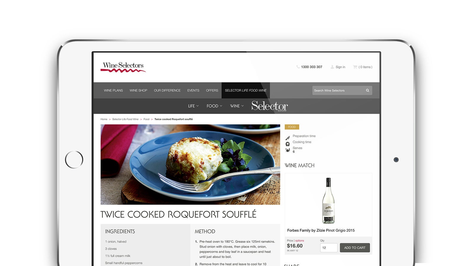 Wine Selectors | Recipe page on iPad | Devotion