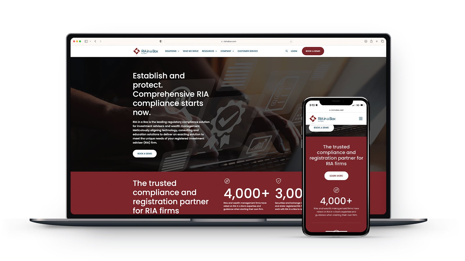 ComplySci RIA in a Box | RIA website homepage on laptop and smartphone | Devotion