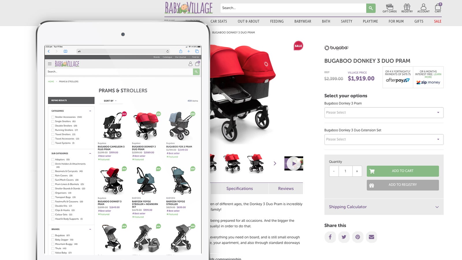 Baby Village | eCommerce website shop and product pages | Devotion