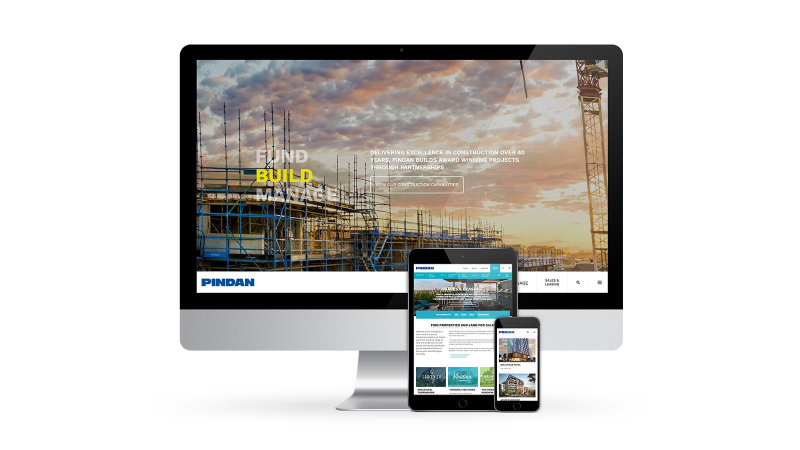 Pindan | responsive website homepage on desktop, tablet and mobile | Devotion