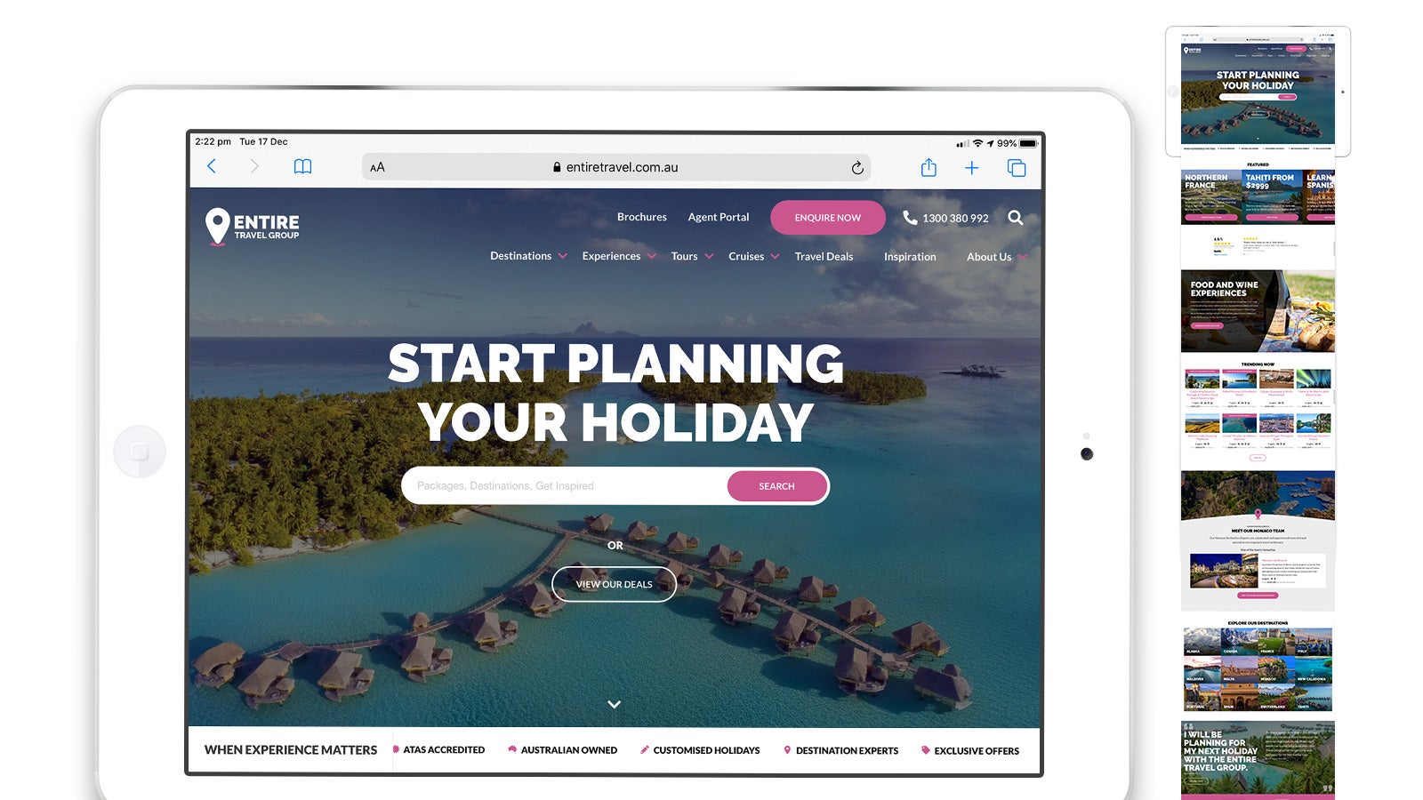 Entire Travel Group gallery image showing the website on an iPad