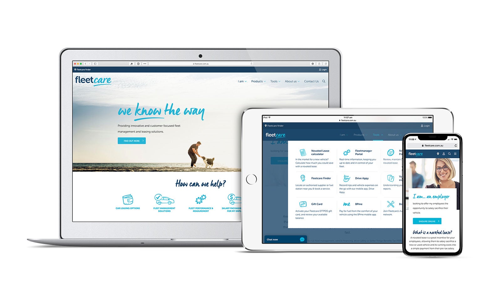 Fleetcare | Responsive website on laptop, tablet, and smartphone | Devotion