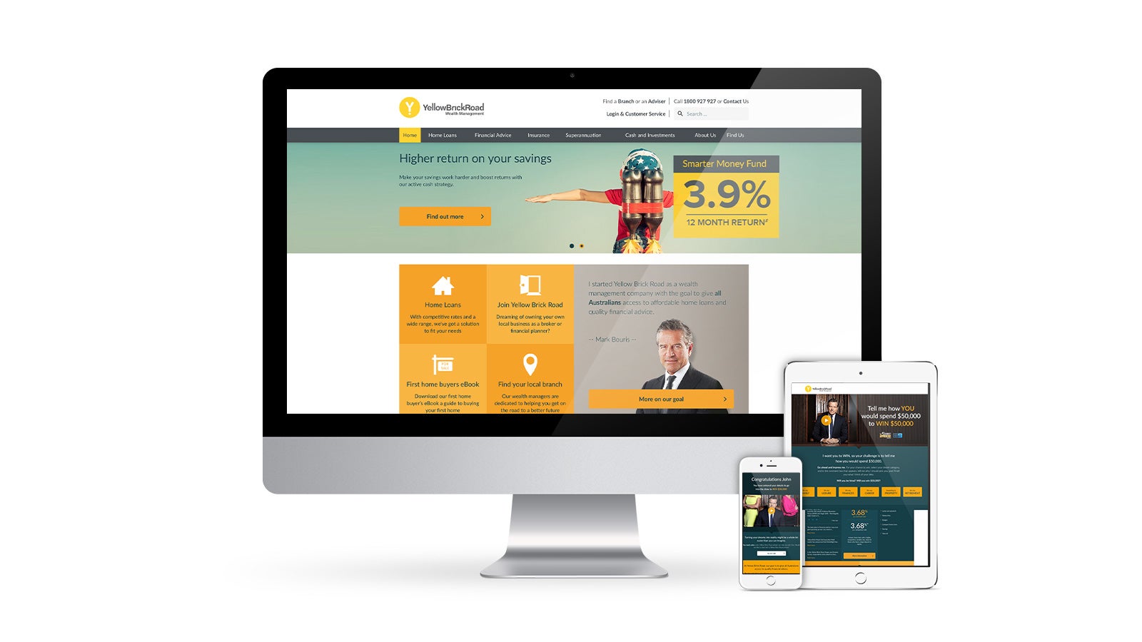 Yellow Brick Road | responsive website homepage displayed on desktop, tablet and mobile | Devotion