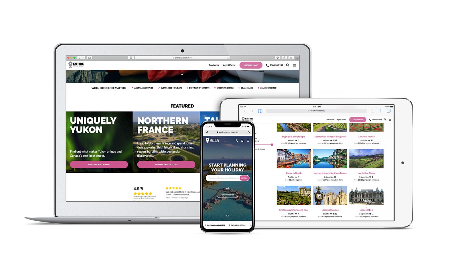 Entire Travel Group gallery image showing the website on a variety of devices.