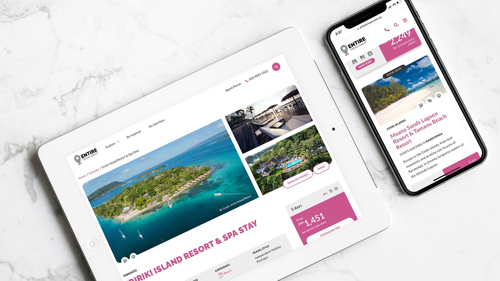 Entire Travel Group gallery image showing the website on an iPad