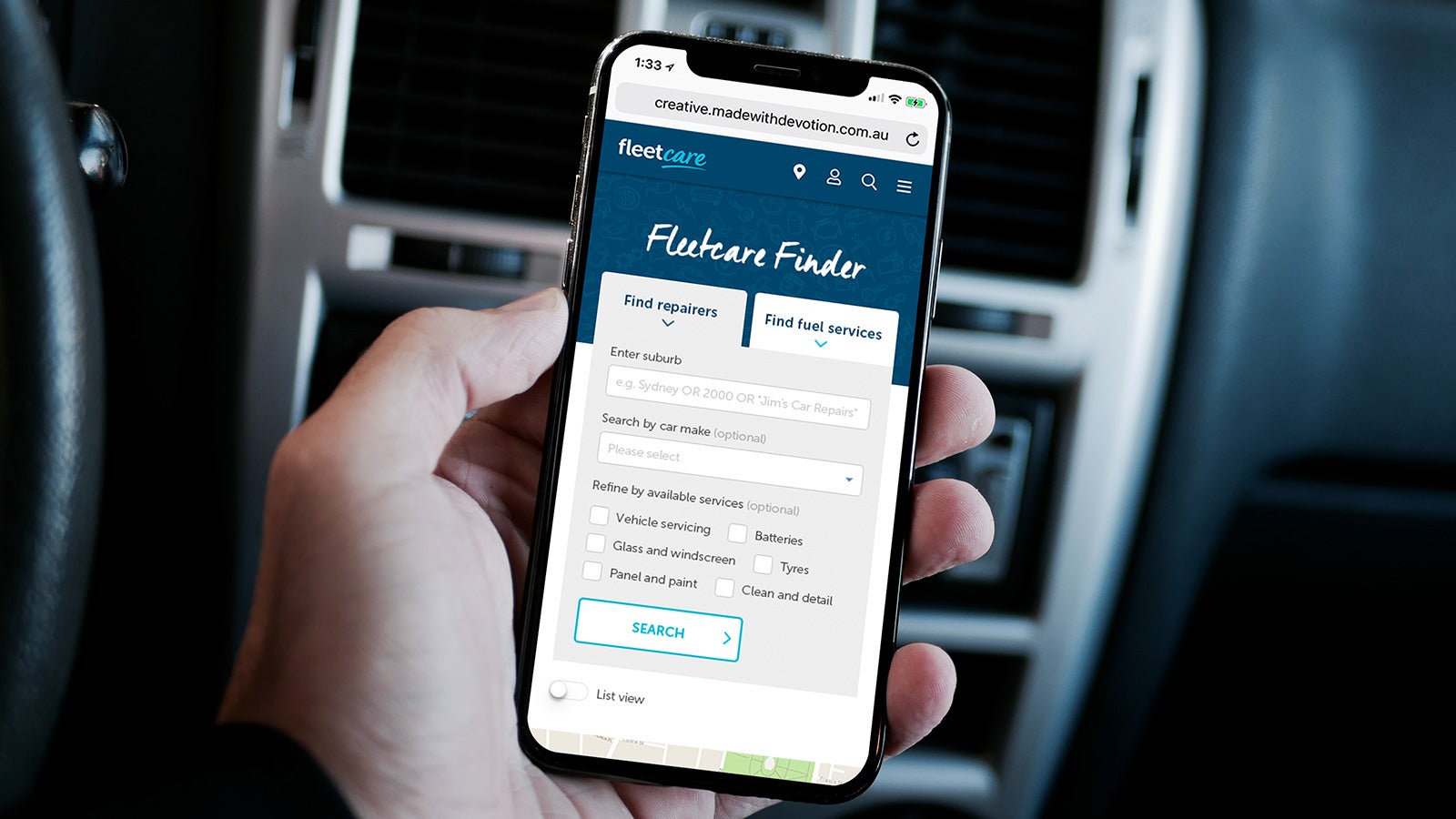 Fleetcare | Fleetcare Finder on a smartphone | Devotion