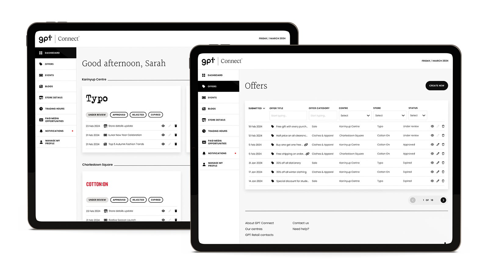GPT | GPT Connect retail platform shown on two iPads | Devotion