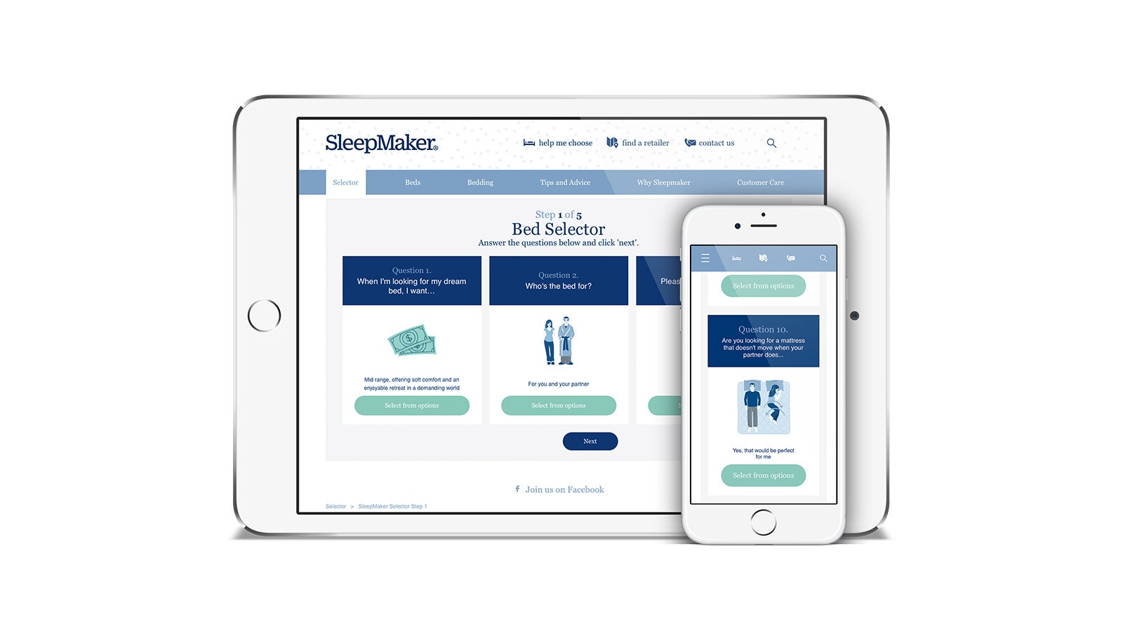 SleepMaker | responsive website on tablet and mobile | Devotion