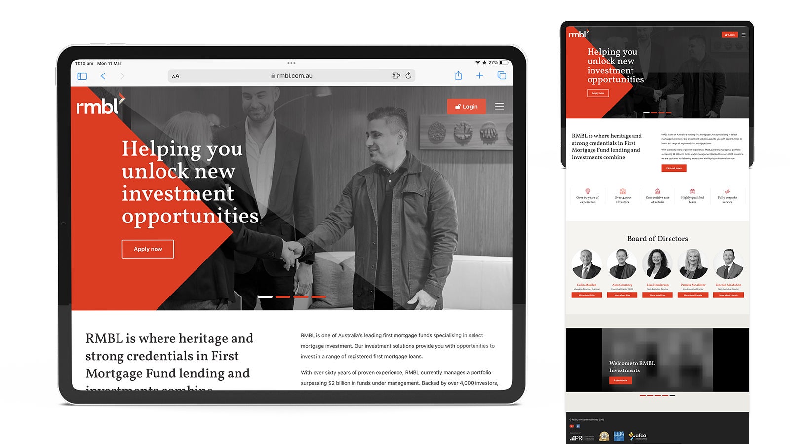 RMBL | Responsive website homepage on tablet | Devotion