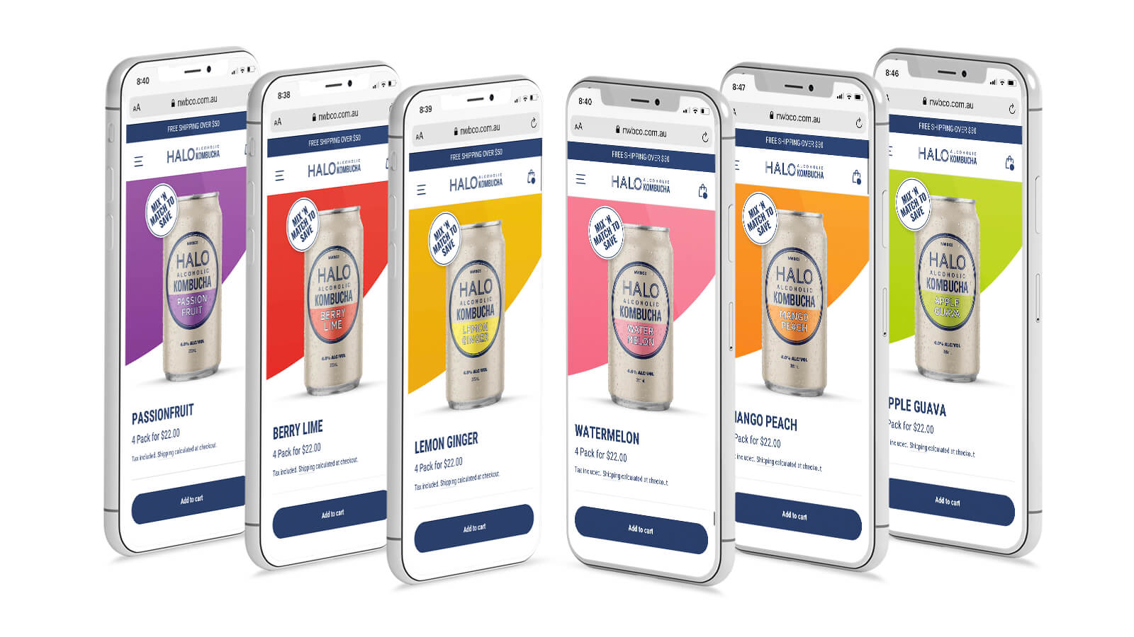 Halo Alcoholic Kombucha | Different flavour colours on mobile | Devotion