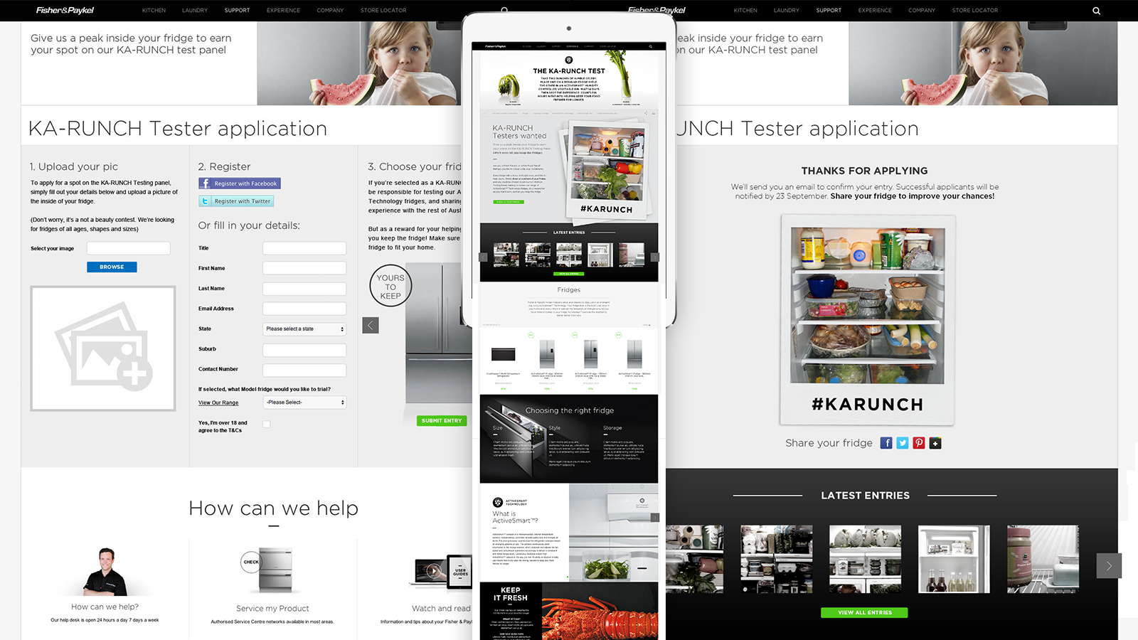 Fisher & Paykel | Ka-runch tester application form responsive design | Devotion