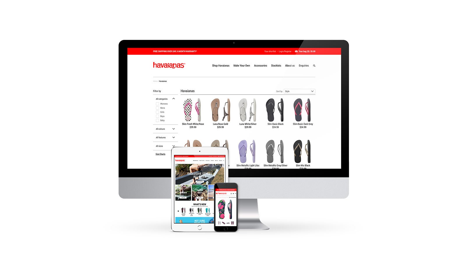 Havaianas | responsive eCommerce category and product pages on desktop, tablet and mobile  | Devotion