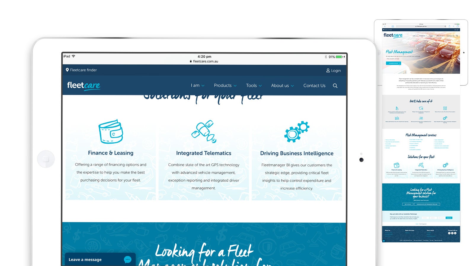 Fleetcare | Website homepage iPad | Devotion