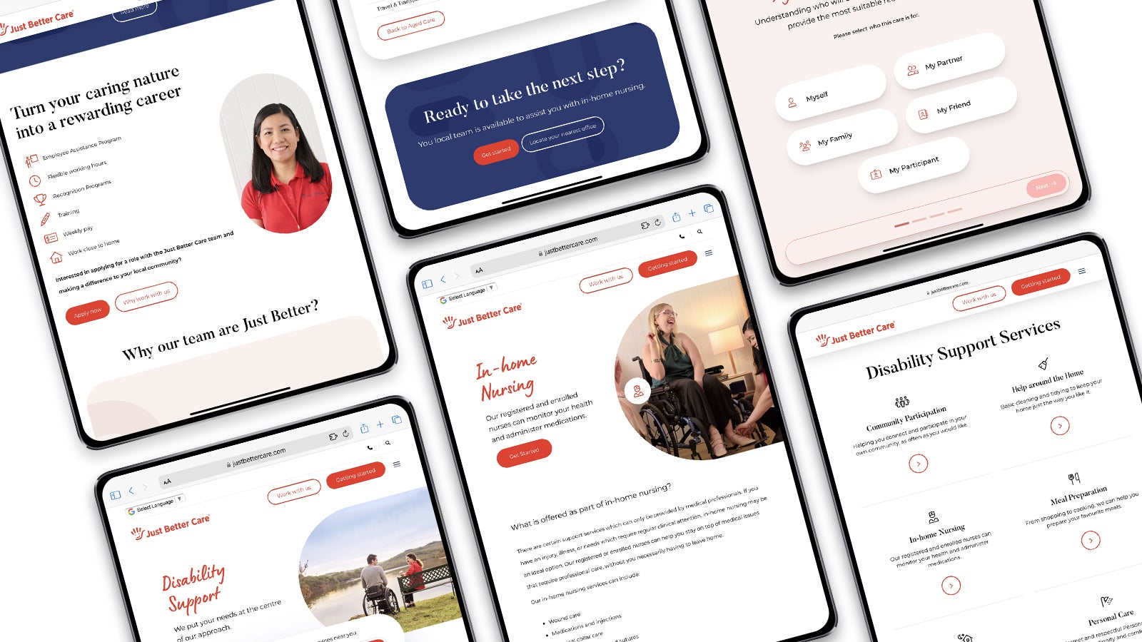 Just Better Care | responsive website pages on tablets | Devotion