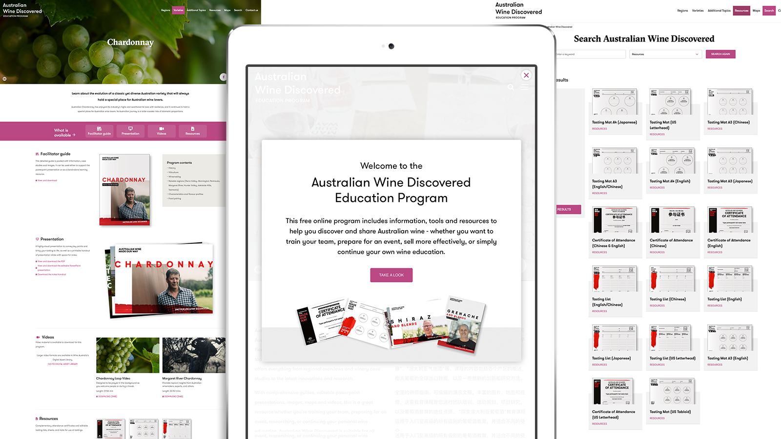 Wine Australia | responsive website design on tablet | Devotion