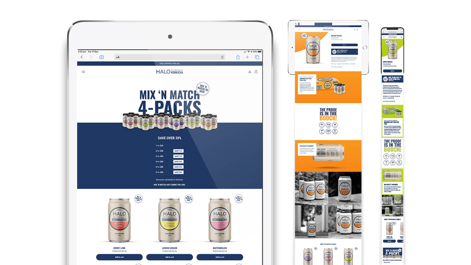 Halo Alcoholic Kombucha | Product detail page on tablet and mobile  | Devotion